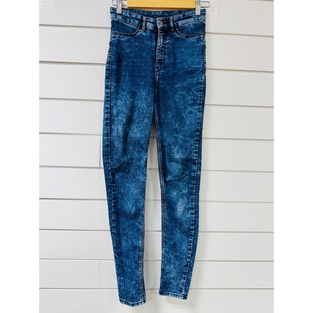 HM Divided Womens High Waist Acid Wash Skinny Jeans Blue Size 4
